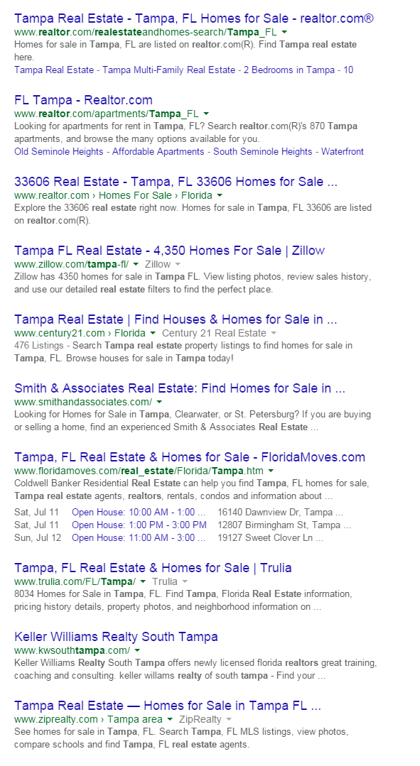 Tampa Realtor SERP